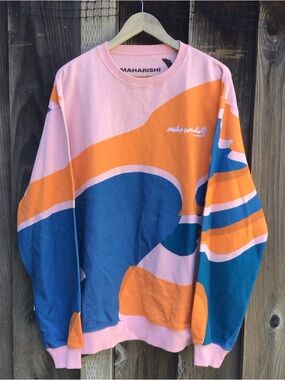 Maharishi x Andy Warhol Crewneck Sweatshirt Pink Orange Blue Abstract Art XL